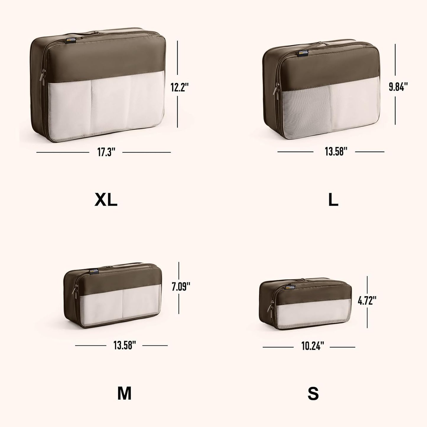 4 Set Compression Packing Cubes for Travel, Suitcases and Backpack Space Saving Organizers (Charcoal Gray)