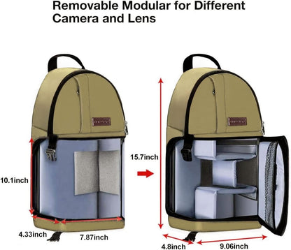 MOSISO Camera Sling Bag, DSLR/SLR/Mirrorless Camera Backpack Case Shockproof Photography Backpack with Tripod Holder & Removable Modular Inserts Compatible with Canon/Nikon/Sony/Fuji