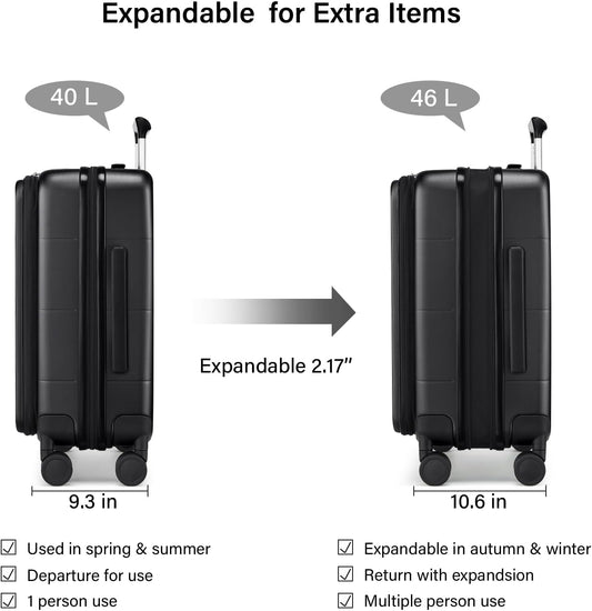 Hanke Hardside Expandable Carry On Luggage, 20 Inch Top Opening Trunk Luggages with Spinner Wheels, All-PC Hard Shell Carry-On Suitcase, Lightweight & TSA Airline Approved (Jet Black, 46L)
