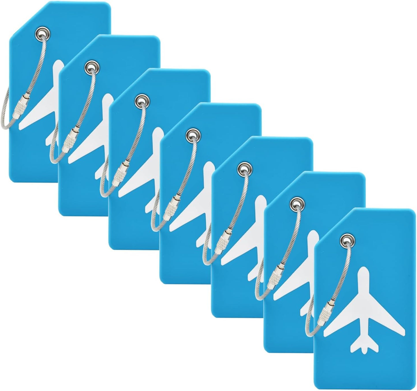 7 Pack Silicone Luggage Tag Baggage Handbag Travel Bag Tags with Name ID Card Perfect to Quickly Spot Luggage Suitcases (Blue)