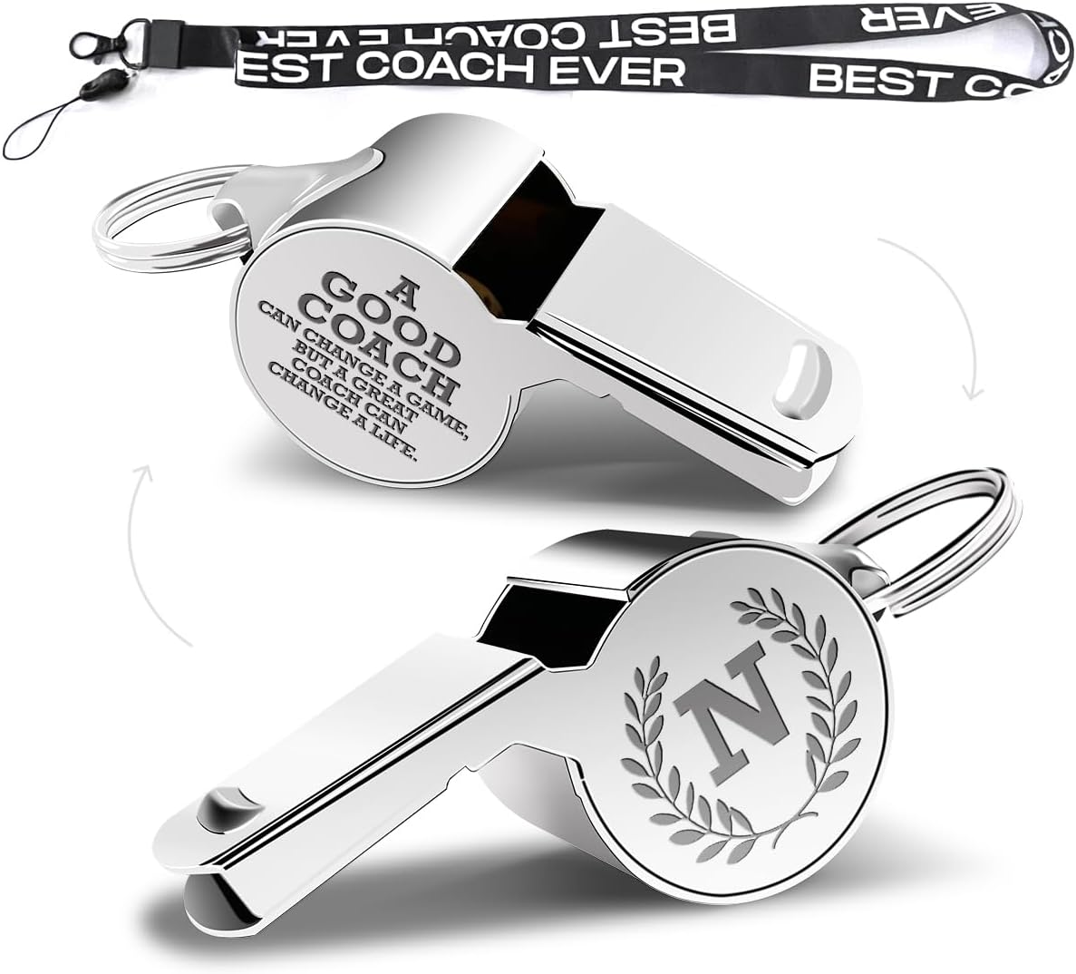 Letters Coach Gifts, Whistle for Coaches, Whistle Emergency, Thank You Coach Gifts, Coaches Whistle with Lanyard Cheer Coach Gift for Men Women Teachers Referees School Sports Coach Outdoor, Letter N