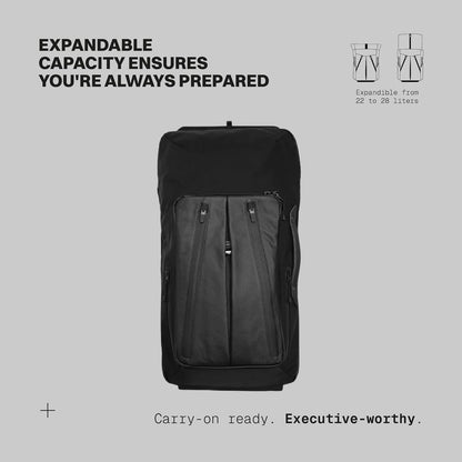 The Frenchie Co. - Work/Travel Speed Backpack - Expandable 23-30 L Laptop Pack - Anti-theft magnetic closure - Ballistic nylon body with full-grain Italian leather trim