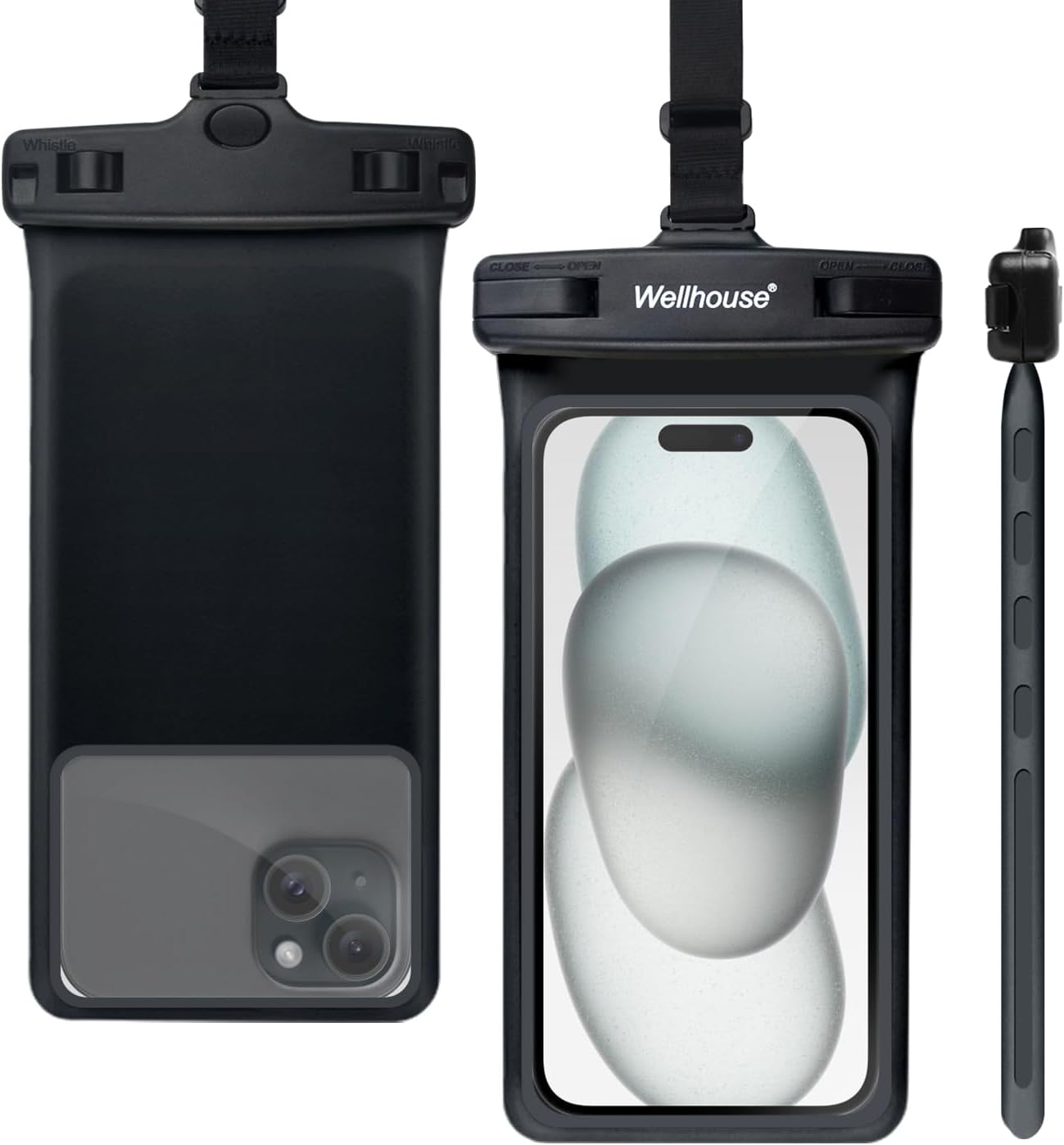 wellhouse Waterproof Phone Pouch, Waterproof Phone Case for iPhone 16 15 14 13 12 Pro Max XS Samsung, IPX8 3D Cellphone Dry Bag Beach Essentials (1 Pack - Black7.0, 7 inch)
