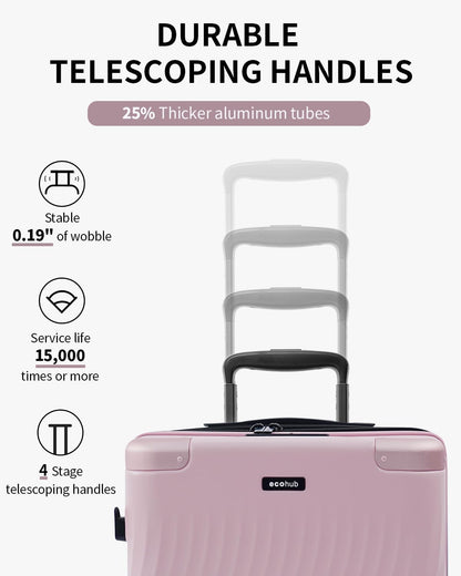 ECOHUB Hardside Expandable Carry On Luggage, Recycled PC 24" Rolling Luggage 26x16x11 Airline Approved with Spinner Wheels & TSA Lock, Lightweight Hardshell Travel Suitcase, 24inch Carry-on Pink