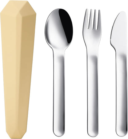 DEVICO Travel Utensils with Case, Reusable Camping Silverware Cutlery, 18/8 Stainless Steel Portable Fork Spoon Knife Set for Lunch Picnic School Workplace (Yellow)