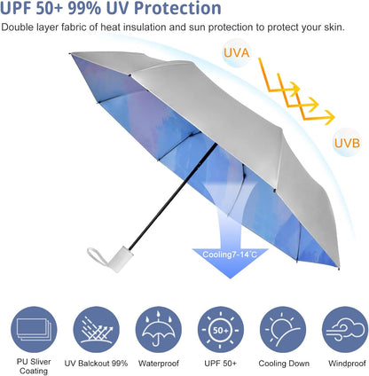Cuby UV Sun Umbrella Compact Folding Umbrella lightweight Portable Manual Travel Umbrella for Rainproof & 99% UV Protection with Black Anti-UV Coating