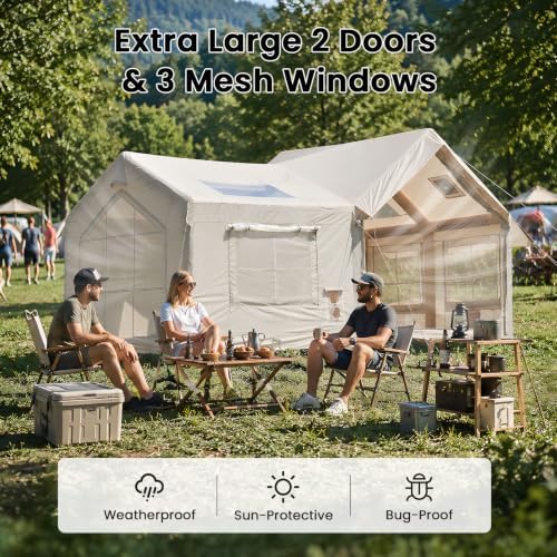 Inflatable Tents for Camping, Large Blow Up Tent with Hand Pump, Easy Setup InflatableTent 4 Season Tent, Waterproof Oxford Air Glamping Tents for Camping Adult 4/6/8/10/12 Person