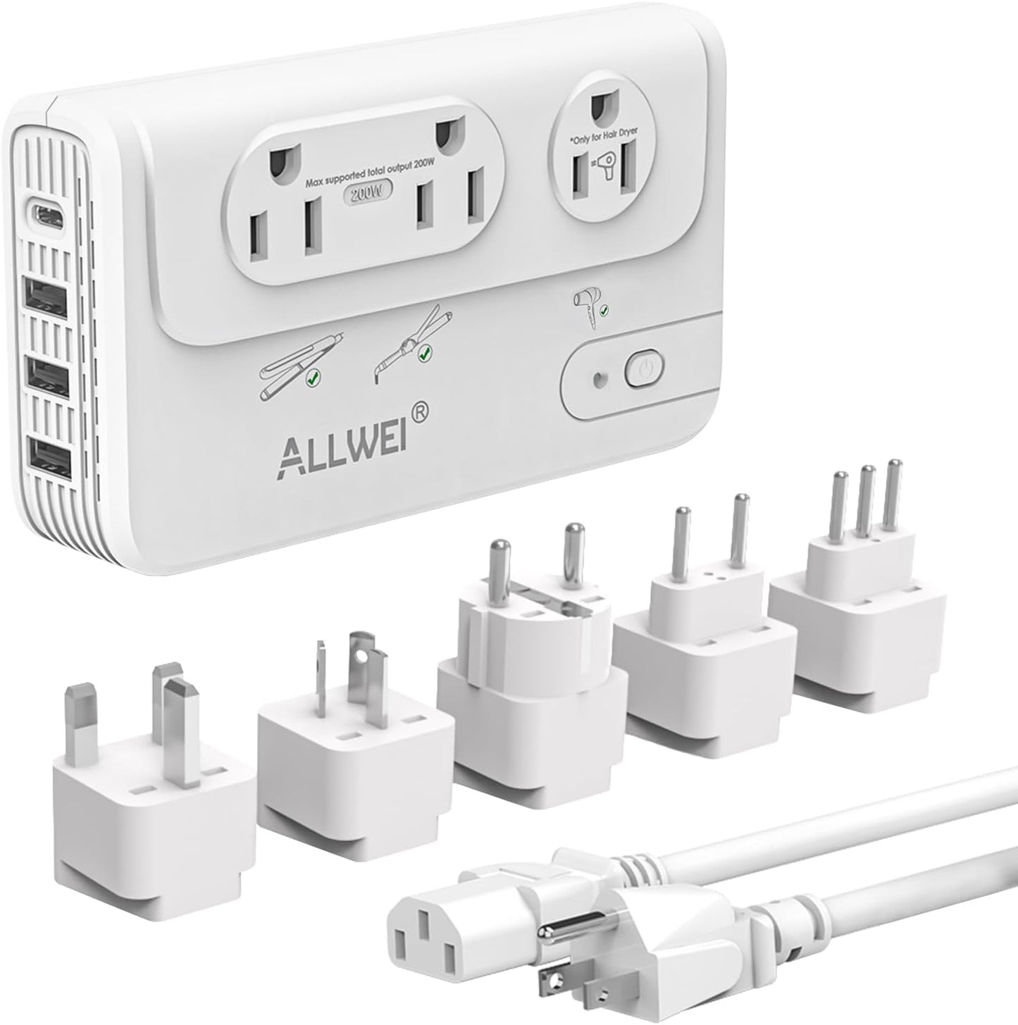 ALLWEI 2000W Travel Voltage Converter 220v to 110v Converter for European Travel Voltage Adapter for Hair Dryer Straightener/Curling Iron, Power Converter Adapter Combo with Type C, E/F, G, I, L
