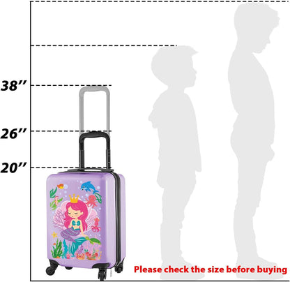Sanwuta 4 Pcs Kids Luggage Set Kids Backpack Travel Rolling Suitcase with Wheels U-shape Pillow Childrens Gift for Girls Boys(20 Inch,Mermaid Style,Purple)