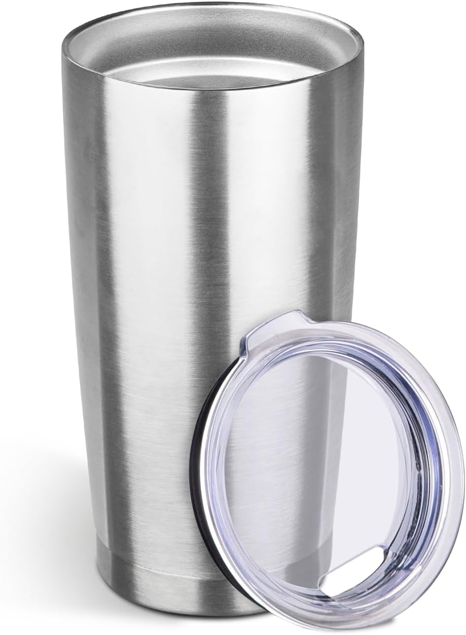 StarSpeed 20oz Tumbler Bulk with Lid, Stainless Steel Insulated Tumblers Double Wall Vacuum Insulated Travel Mug, Powder Coated Coffee Cups for Hot and Cold Drinks(Silver,1)