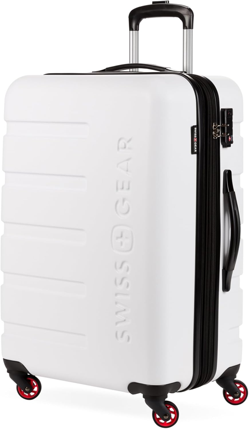 SwissGear 7366 Hardside Expandable Luggage with Spinner Wheels, White, Checked-Medium 23-Inch