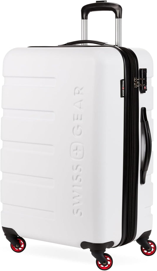 SwissGear 7366 Hardside Expandable Luggage with Spinner Wheels, White, Checked-Medium 23-Inch