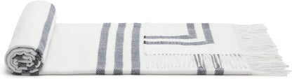 Amazon Basics Room Décor Throw Blanket, Lightweight and Cozy in Recycled Polyester, Light Grey With Blue Stripes, 50"x 60"