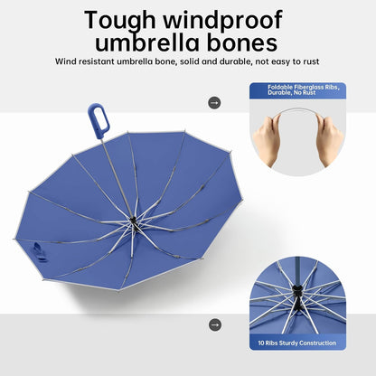 Portable Travel Umbrella, compact, durable, and windproof, reverse folding umbrella with safety reflective ring design, suitable for car and outdoor travel