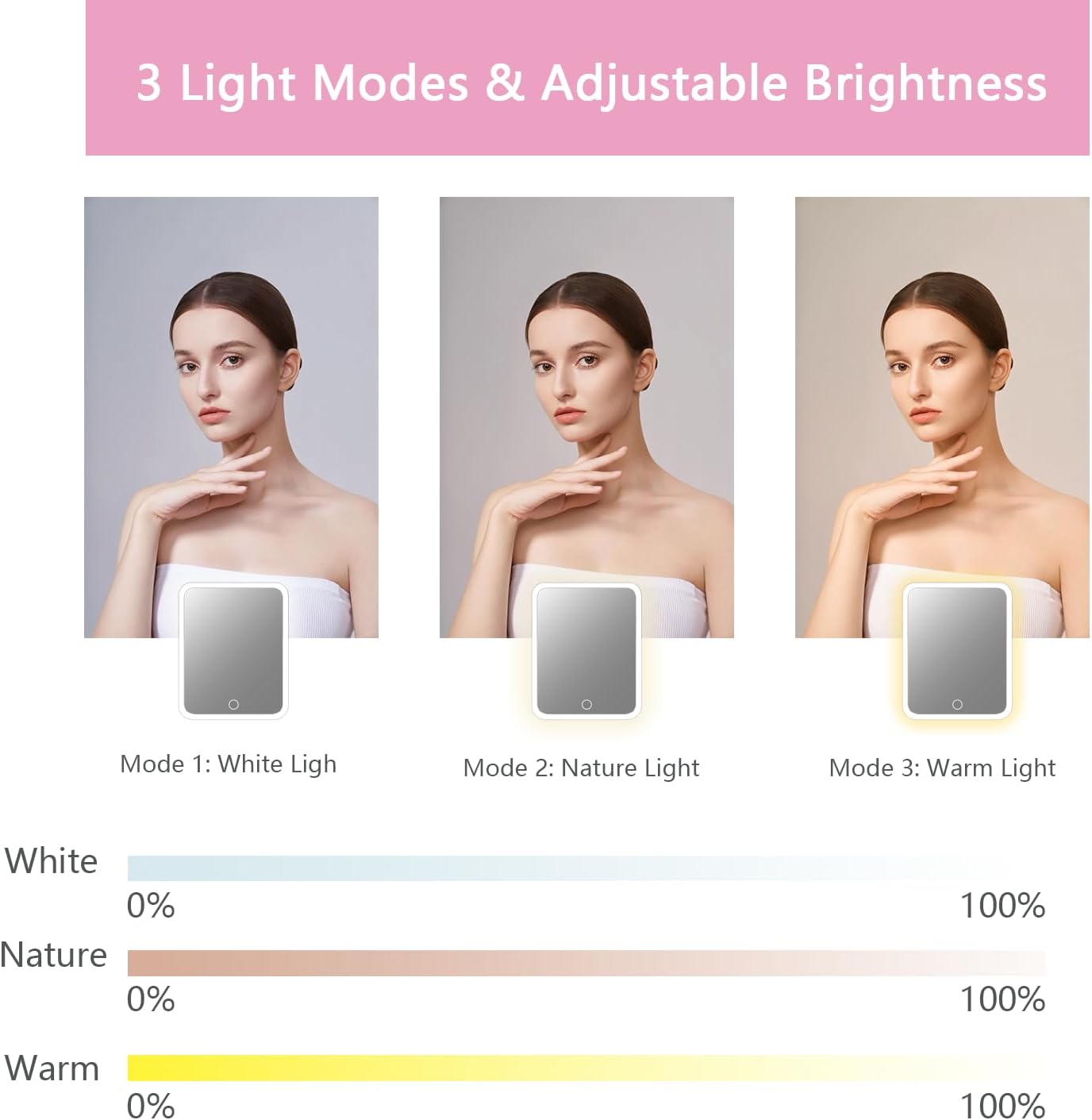 Makeup Bag with Led Mirror,Travel Makeup Organizer with 3 Color Setting, Portable Storage and Adjustable Dividers Travel Makeup Bag(Dark Pink)