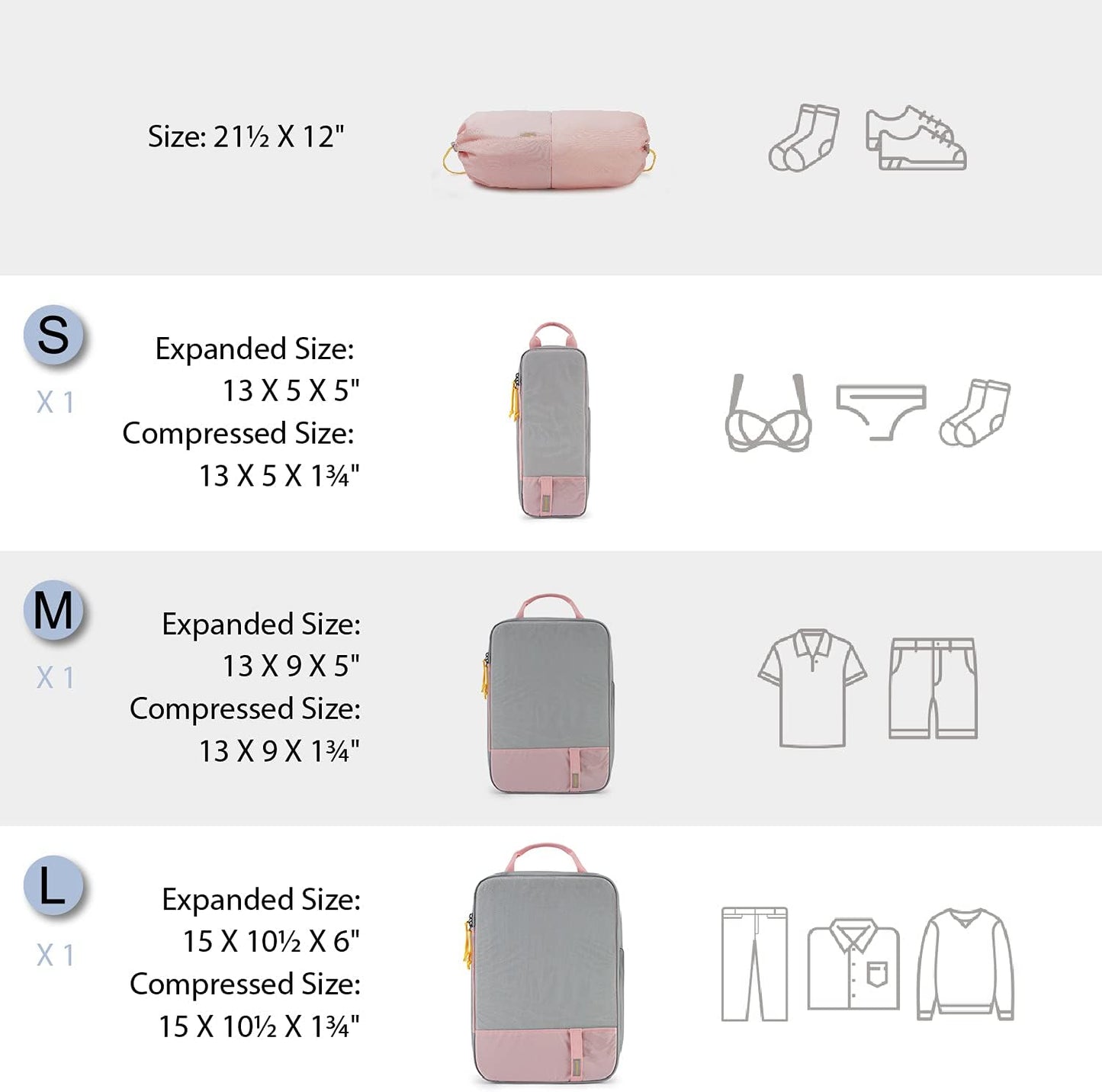 BAGSMART 6 Set Compression Packing Cubes - Lightweight Travel Essentials, Durable Luggage Organizer