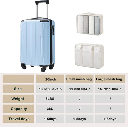 Merax Carry on Luggage Set, 20 Inch Hardshell ABS Suitcase with Spinner Wheels, Built-in TSA Lock & 2 Packing Cubes Airline Approved for Business Weekend Travel