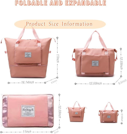 Large Capacity Foldable Travel Bag, Expandable lightweight Carry on Bag, Dry with Wet Separation Spor Duffel Bags