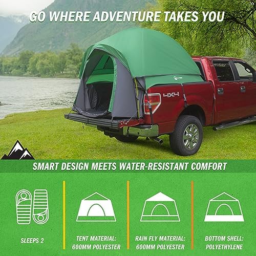 Truck Bed Tent - Water-Resistant Vented Camper Shell - Fits 5.5 to 6ft Truck Bed - 2 Person Camping Tent with Carry Bag by Wakeman Outdoors