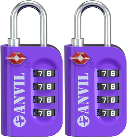 ANVIL TSA Approved Luggage Lock - 4 Digit Combination, 10,000 Combinations, Easy-Read Password Window, Travel Lock for Suitcases, Backpacks, Gym & Student Lockers, Baggage