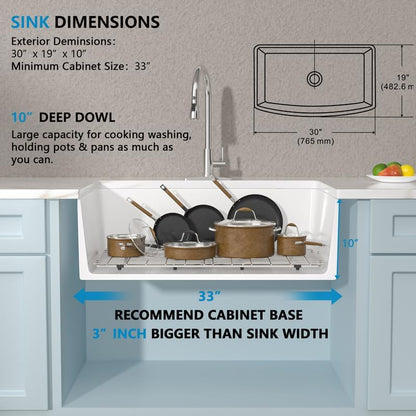 30 White Farm Sink - Fulorni 30"x19" Farmhouse Kitchen Sink Curved Apron Front Ceramic Porcelain Fireclay Single Bowl Farmer Style Basin