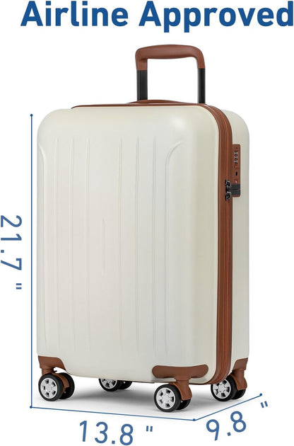 KYME Suitcase Hardshell With Double Spinner Wheels, PC+ABS TSA Lock Travel Luggage (Beige, 20" Carry On)