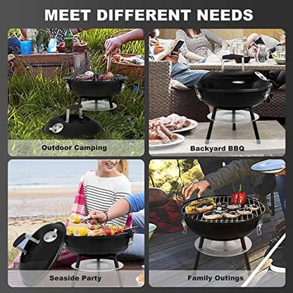 14 inch Charcoal Grill, Joyfair Small Portable Camping BBQ Kettle Grill