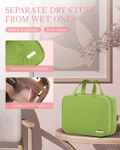 HOTOR Travel Toiletry Bag w/Hanging Hook - Spacious Toiletry Bag Essentials for Women & Men, Makeup Bag/Big Comparment, Waterproof for Travel Accessories, Medium, Avocado Green