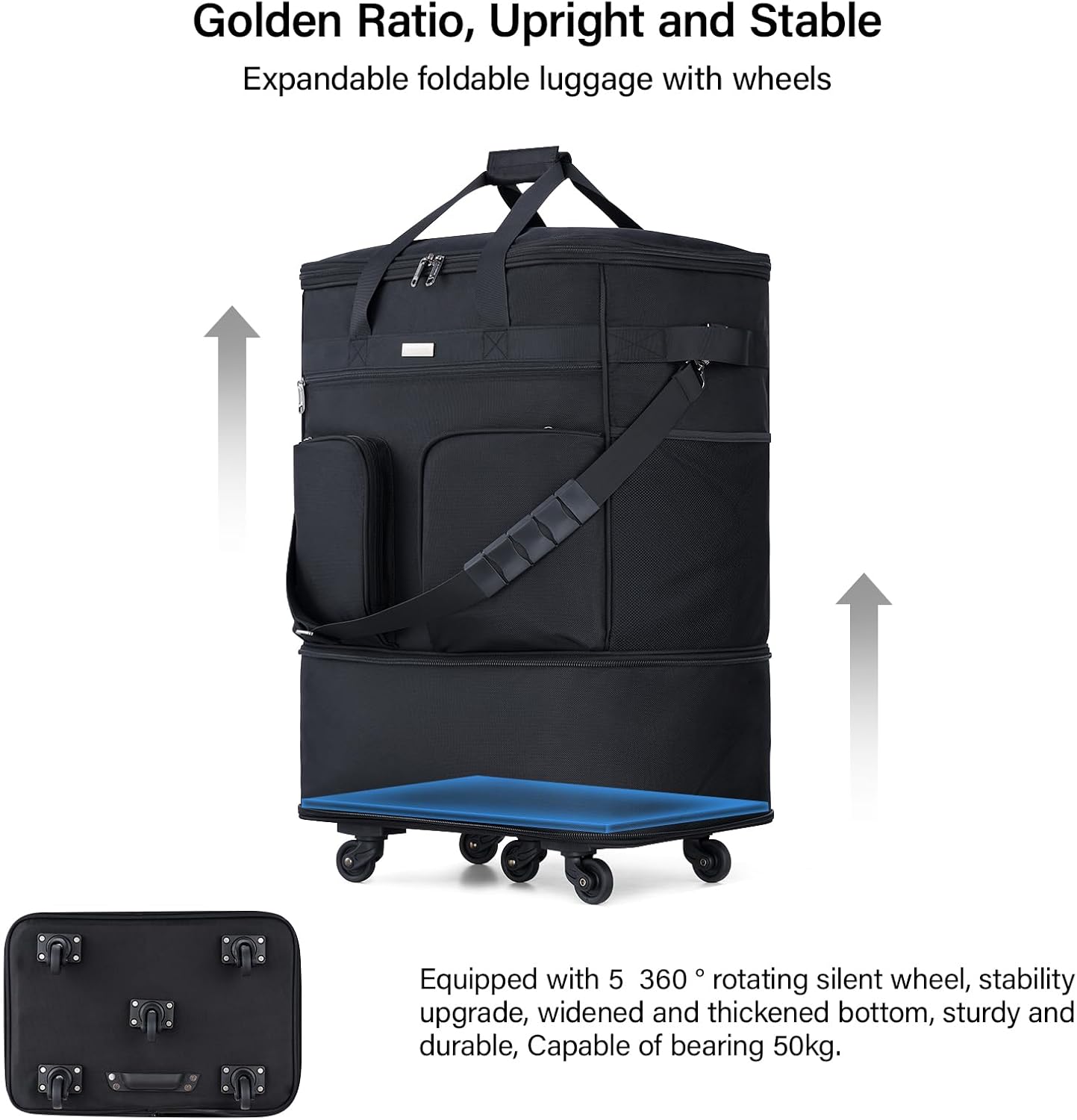 Hanke Expandable Collapsible Luggage with Wheels Suitcase Luggage Rolling Travel Bag Duffel Bag for Men Women Lightweight Suitcase Large Capacity Luggage with Spinner Wheel (Black)