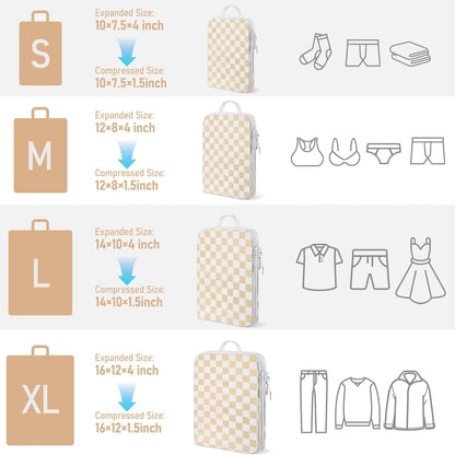 4-Piece Packing Cube Set - Lightweight Luggage Organizers for Travel, Vacation and Suitcases - Durable Accessories with Compression