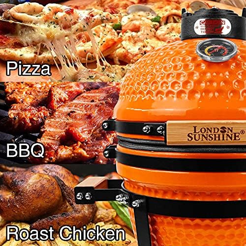 London Sunshine Ceramic Charcoal BBQ Kamado Grill Smoker - Portable Tabletop Cadet Series -Orange
