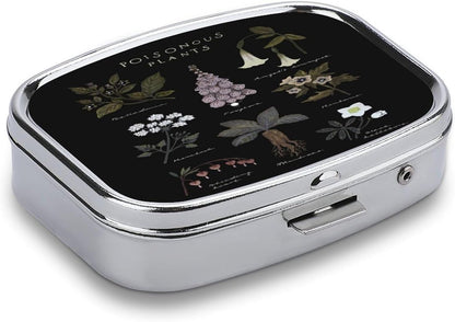 Metal 2 Compartment Pill Organizer Travel Friendly Portable Compact Pill Box Cute Pill Case to Hold Vitamins,Fish Oil,Supplements,Meds,Tablet for Purse,Pocket. (Poisonous Plants)