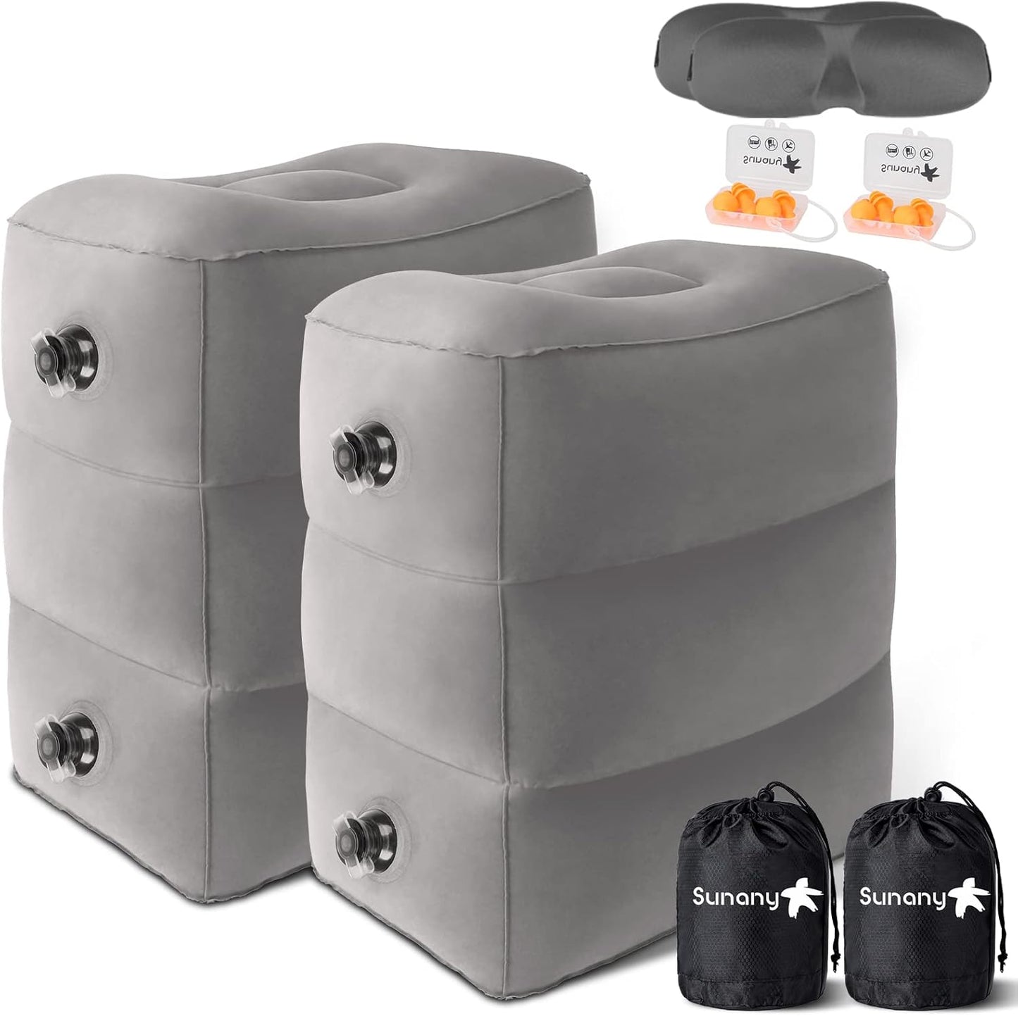 Sunany Inflatable Travel Foot Rest Pillow, Airplane Bed for Kids and Toddler, Adjustable Height Portable Elevating Leg, Trains, Cars, Home, Office (2 Pack)