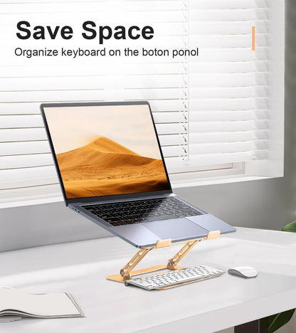Adjustable Laptop Stand for Desk,Portable Laptop Stand Holder and Riser,Foldable Aluminum Notebook Computer Stands for MacBook Air Pro HP Lenovo Dell Samsung Chromebook, 10-15.6 inch, Gold