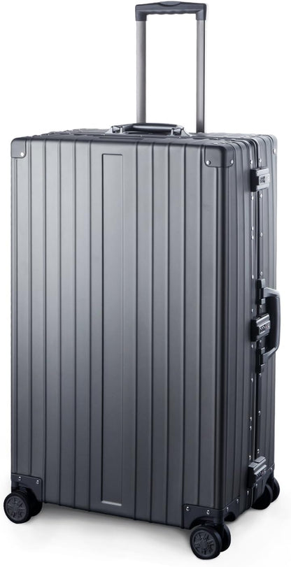 TRAVELKING All Aluminum Luggage Zipperless Hard Shell Luggage Case with TSA Lock Spinner Alloy Metal Suitcase (Grey, 28")