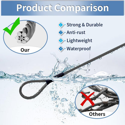 3.3mm (1/8 Inch) Outdoor Travel Stainless Steel Security Cable-10ft Luggage Lock Safety Wire Flexible Steel Wire Rope with Double Loop Safety for Luggage, Bike, Lock (Black, 10ft-(1Pack)