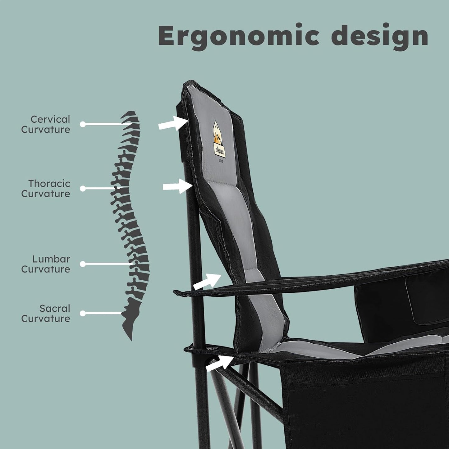 Oversized Camping Chairs 2 Pack - 450lbs Support Heavy Duty Folding Camp Chair Wide Portable Outside Collapsible Chairs with Carry Bag,Cooler,Cup Holder for Outdoor,Lawn,Sports,Baseball,Soccer-Black