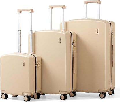 Hanke Hard Shell Luggage Sets 3 Pieces, Carry On and Checked Luggage Sets with Spinner Wheels, Durable PC Hardside Rolling Suitcase for Travel (16/24/28 Inch,Cuba Sand)