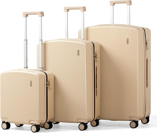 Hanke Hard Shell Luggage Sets 3 Pieces, Carry On and Checked Luggage Sets with Spinner Wheels, Durable PC Hardside Rolling Suitcase for Travel (16/24/28 Inch,Cuba Sand)