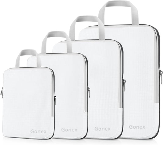 Gonex Compression Packing Cubes, 3pcs/4pcs Expandable Storage Travel Luggage Bags Organizers