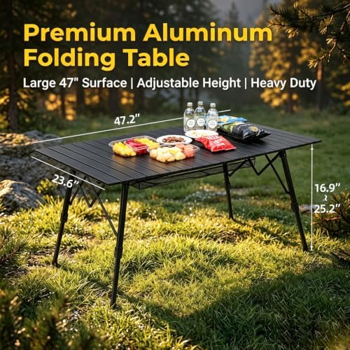 JOUYEK Folding Outdoor Camping Table, Lightweight Aluminum Camp Table Black