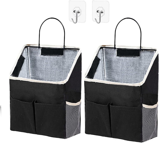 2pcs Wall Hanging Storage Bag,Wall Hanging Organizer Bags with Pockets, Wall Organizer Storage for Dormitory Bathroom Bedroom Kitchen(Black)