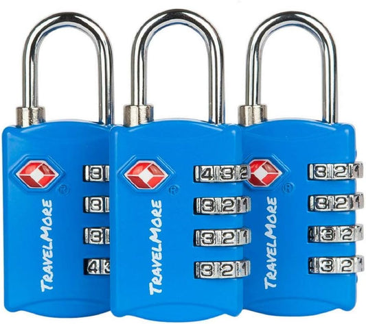3 Pack TSA Luggage Locks with 4 Digit Combination – Heavy Duty Set Your Own Padlocks for Travel, Baggage, Suitcases & Backpacks - Blue