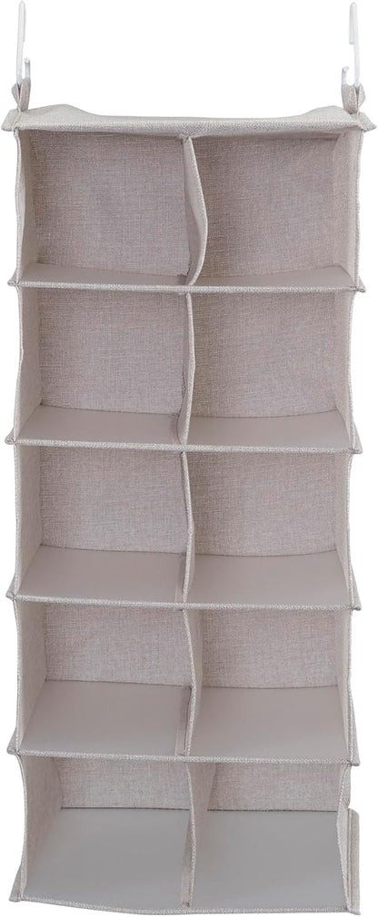 Household Essentials 10-Pocket Hanging Shoe Organizer, Side-by-Side Blended Canvas Storage, 2 Hooks for Excellent Support, The Perfect Space-Saving Organizer