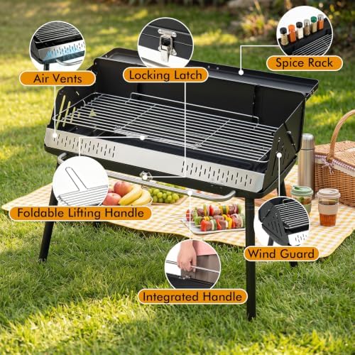 Happygrill Portable Charcoal Grill with Detachable Legs & Adjustable Grate