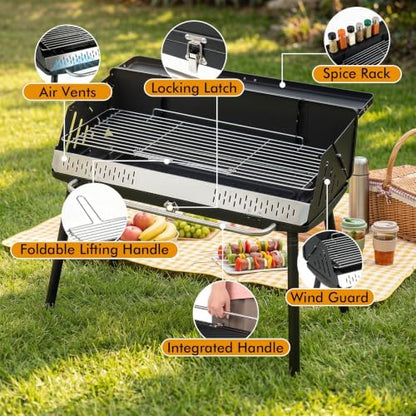 Happygrill Portable Charcoal Grill with Detachable Legs & Adjustable Grate