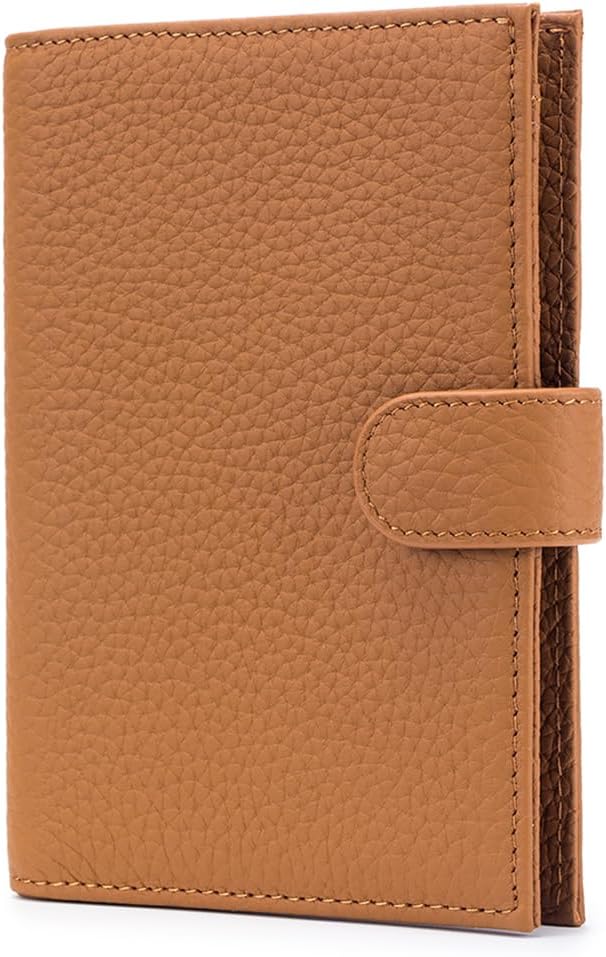 Leather RFID Passport Holder for Travel – Slim Passport Wallet for Women & Men with Card Slots, Zippered Coin Pocket, SIM Slot – Cash Slot Compact Travel Wallet with Gift Box (Brown)