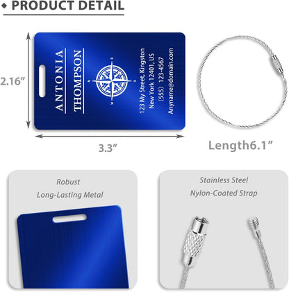 Personalized Luggage Tags for Suitcases (2/4/6/8 Pack) - Custom Engraved Metal Travel Tag, Customizable Pattern/Name/Text for Bags Backpacks Suitcases