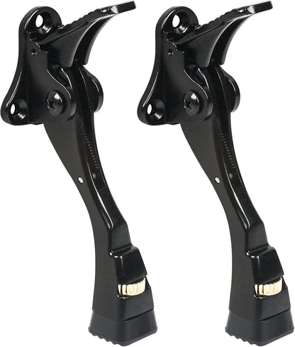 2 Packs Heavy Duty Kickdown Door Stopper, One Touch Adjustable Kickdown Door Stop for Heavy Doors, 4 in Metal Door Kickstand with Rubber Tip & Wall Protectors for Wide Doors- Black