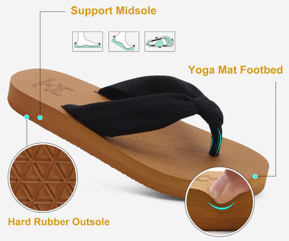 KuaiLu Flip Flops for Women with Arch Support Yoga Mat Comfortable Summer Beach Walking Thong Cushion Sandals Slip On Indoor Outdoor